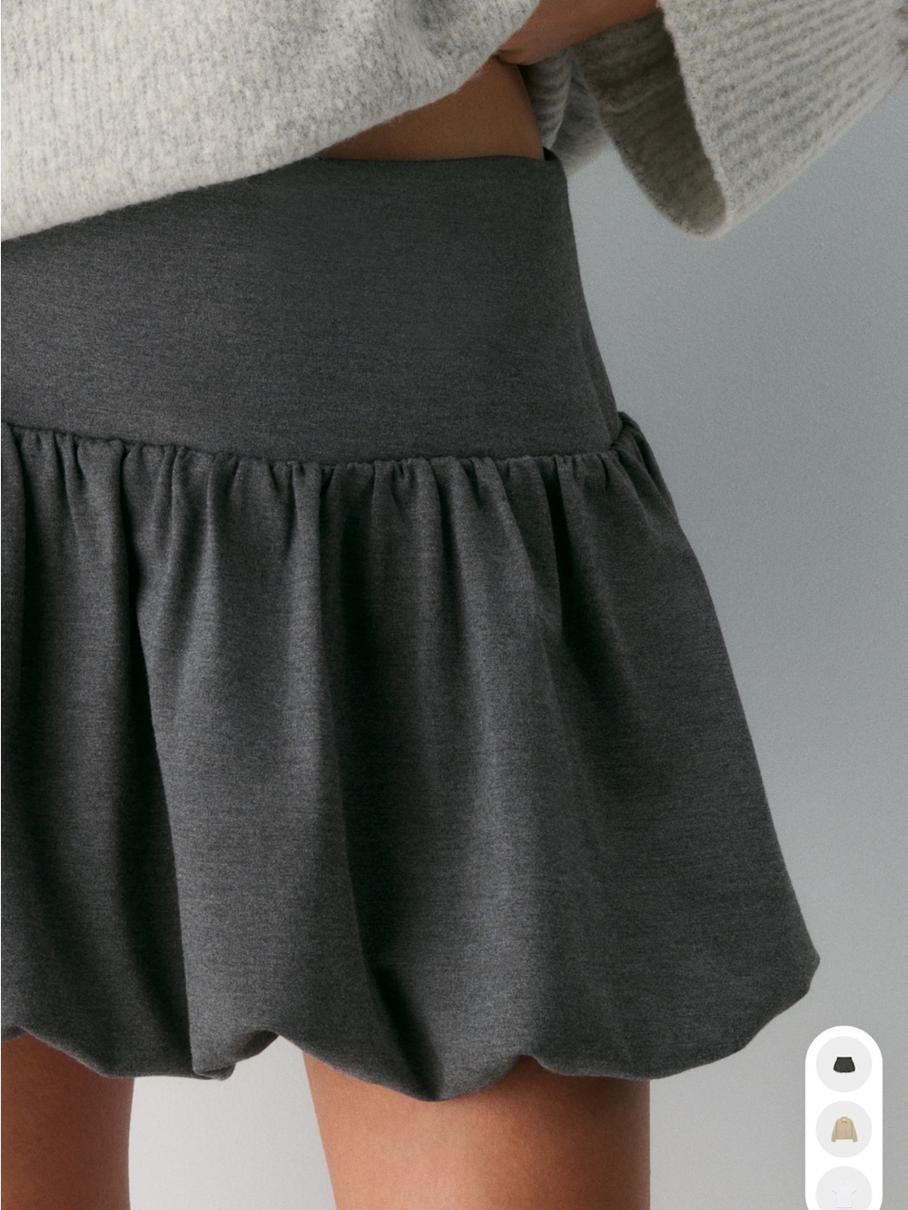 Aritzia High-Waist Dark Gray Bubble Mini Skirt with Gathered Hem